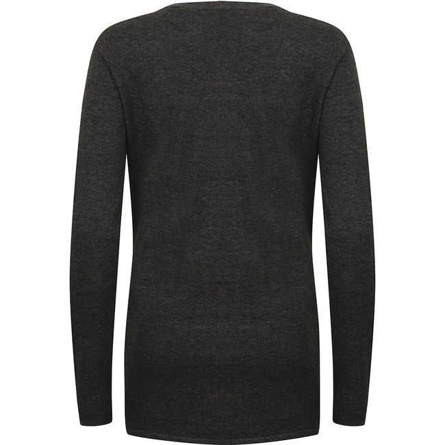 Grey Marl - Back - Henbury Ladies-Womens V-Neck Button Fine Knit Cardigan