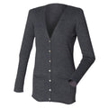 Grey Marl - Side - Henbury Ladies-Womens V-Neck Button Fine Knit Cardigan