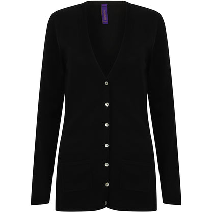 Black - Front - Henbury Ladies-Womens V-Neck Button Fine Knit Cardigan