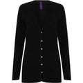Black - Front - Henbury Ladies-Womens V-Neck Button Fine Knit Cardigan