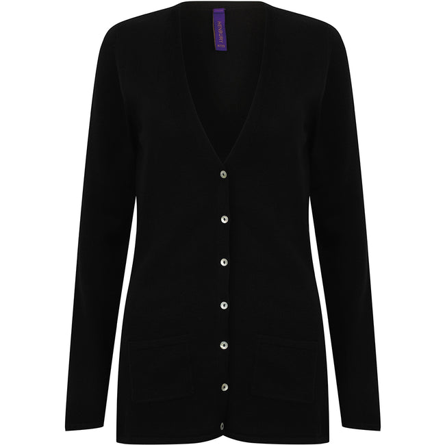 Black - Front - Henbury Ladies-Womens V-Neck Button Fine Knit Cardigan