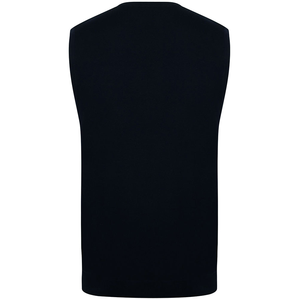 Black - Back - Henbury Mens Sleeveless 12 Gauge V-Neck Fine Knit Jumper