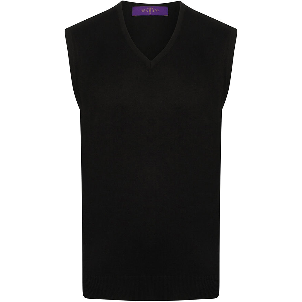 Navy - Front - Henbury Mens Sleeveless 12 Gauge V-Neck Fine Knit Jumper