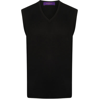 Navy - Front - Henbury Mens Sleeveless 12 Gauge V-Neck Fine Knit Jumper