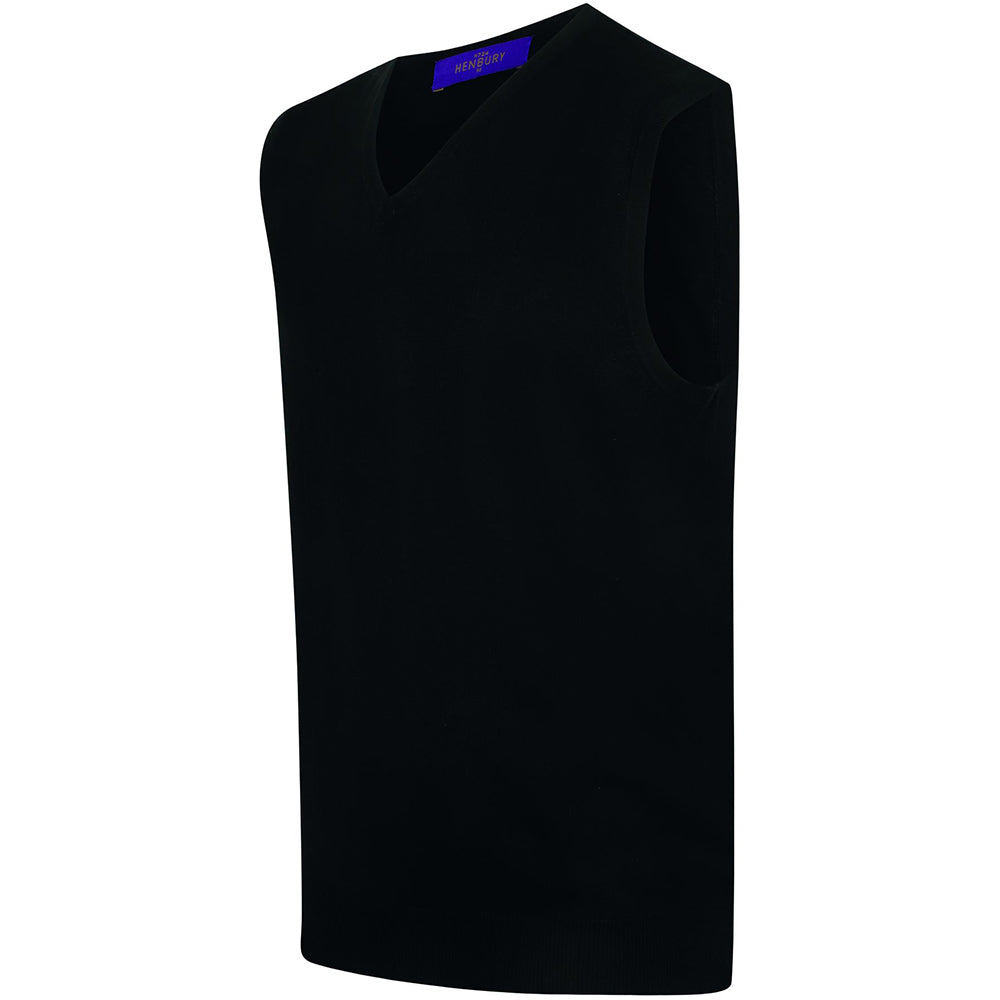 Navy - Lifestyle - Henbury Mens Sleeveless 12 Gauge V-Neck Fine Knit Jumper