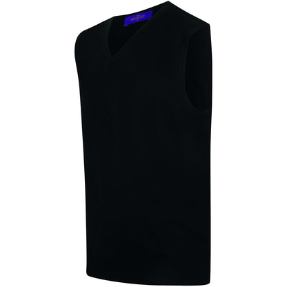 Navy - Lifestyle - Henbury Mens Sleeveless 12 Gauge V-Neck Fine Knit Jumper