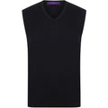 Black - Front - Henbury Mens Sleeveless 12 Gauge V-Neck Fine Knit Jumper