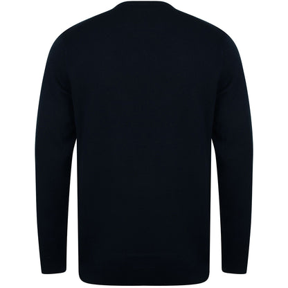 Navy - Back - Henbury Mens Crew Neck 12 Gauge Fine Knit Jumper - Sweatshirt