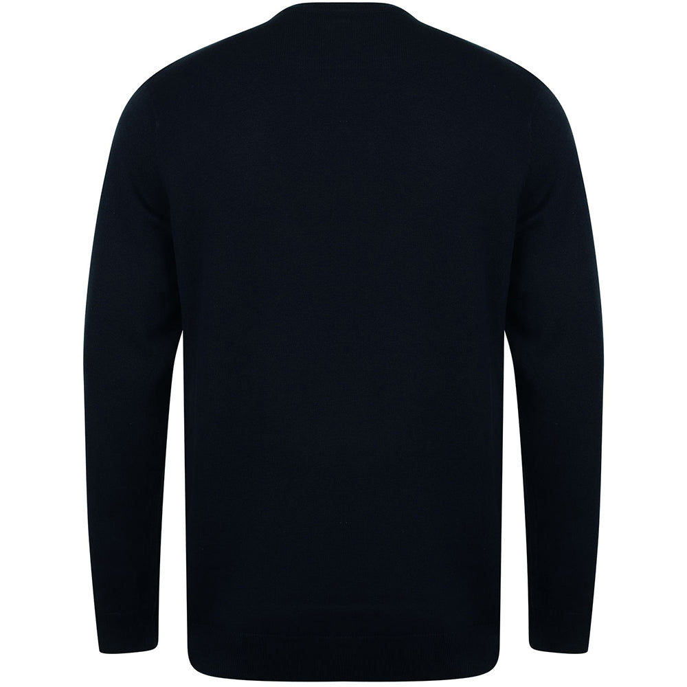 Navy - Back - Henbury Mens Crew Neck 12 Gauge Fine Knit Jumper - Sweatshirt