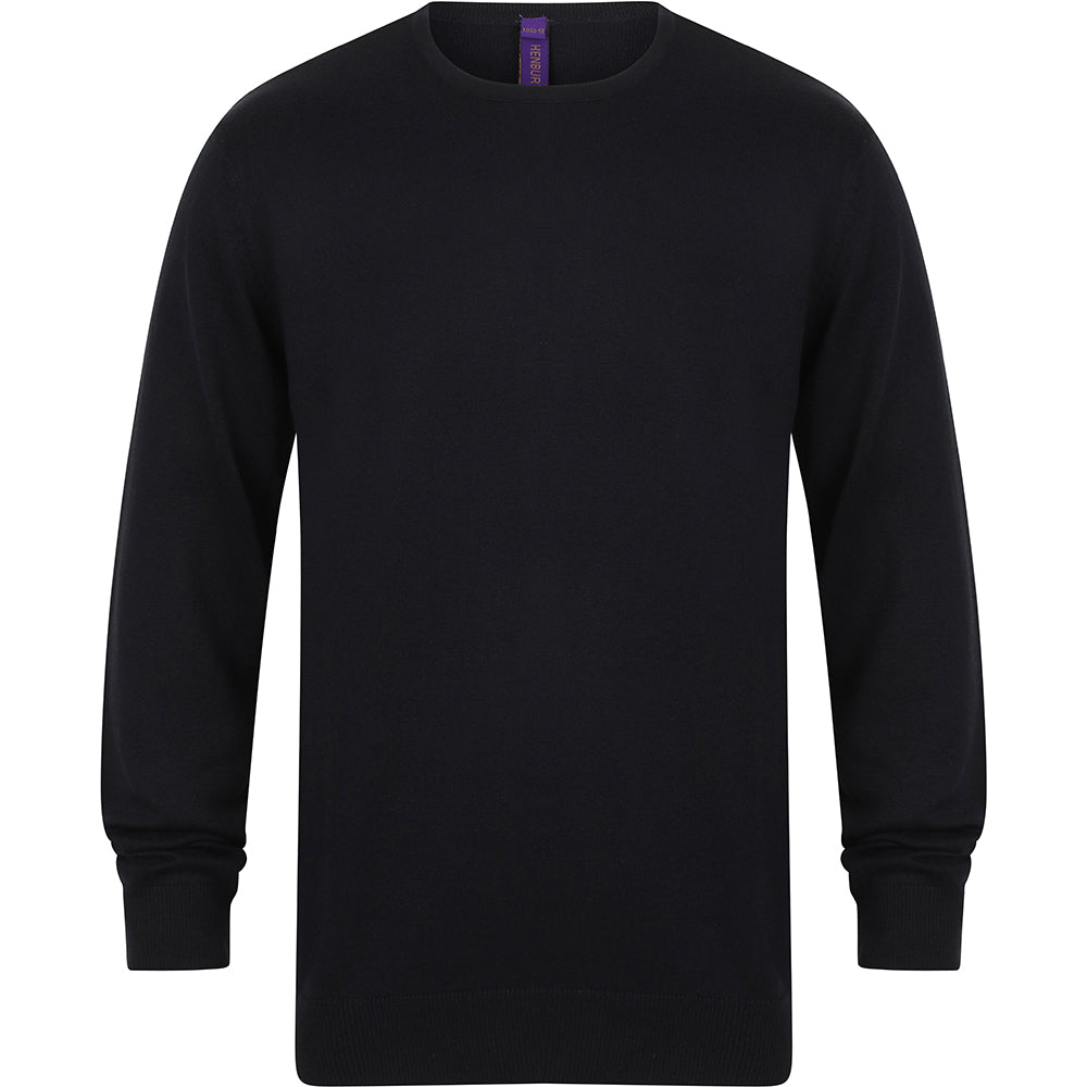 Navy - Front - Henbury Mens Crew Neck 12 Gauge Fine Knit Jumper - Sweatshirt