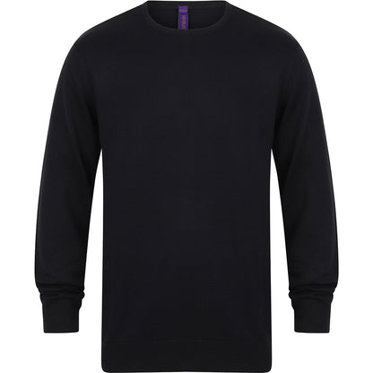Navy - Front - Henbury Mens Crew Neck 12 Gauge Fine Knit Jumper - Sweatshirt