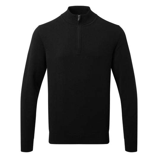 Black - Front - Asquith & Fox Mens Cotton Blend Zip Sweatshirt