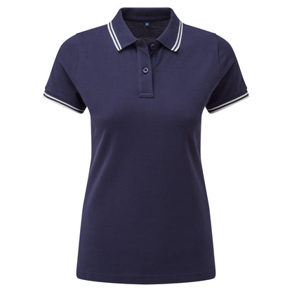 Navy-White - Front - Asquith & Fox Womens-Ladies Classic Fit Tipped Polo