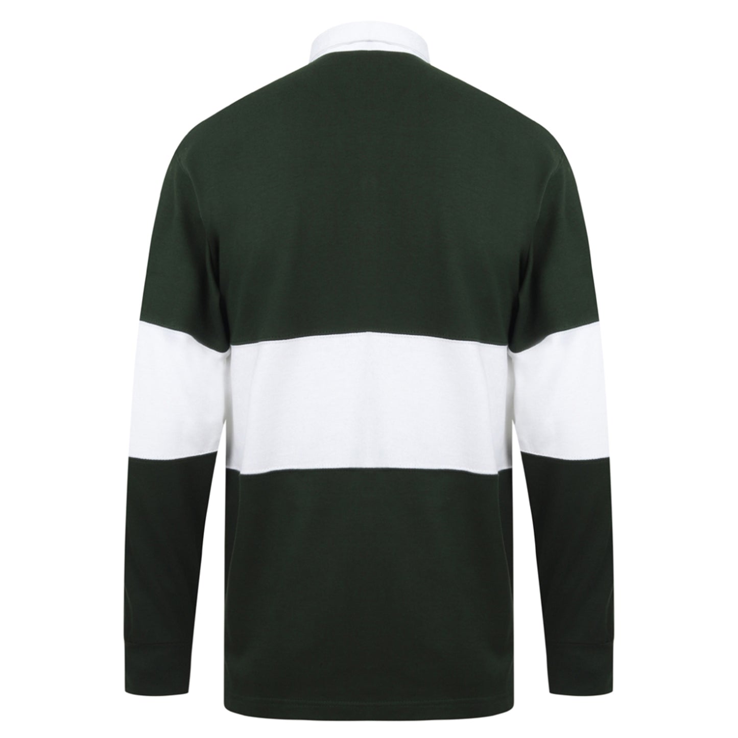 Bottle Green-White - Back - Front Row Adults Unisex Panelled Tag Free Rugby Shirt