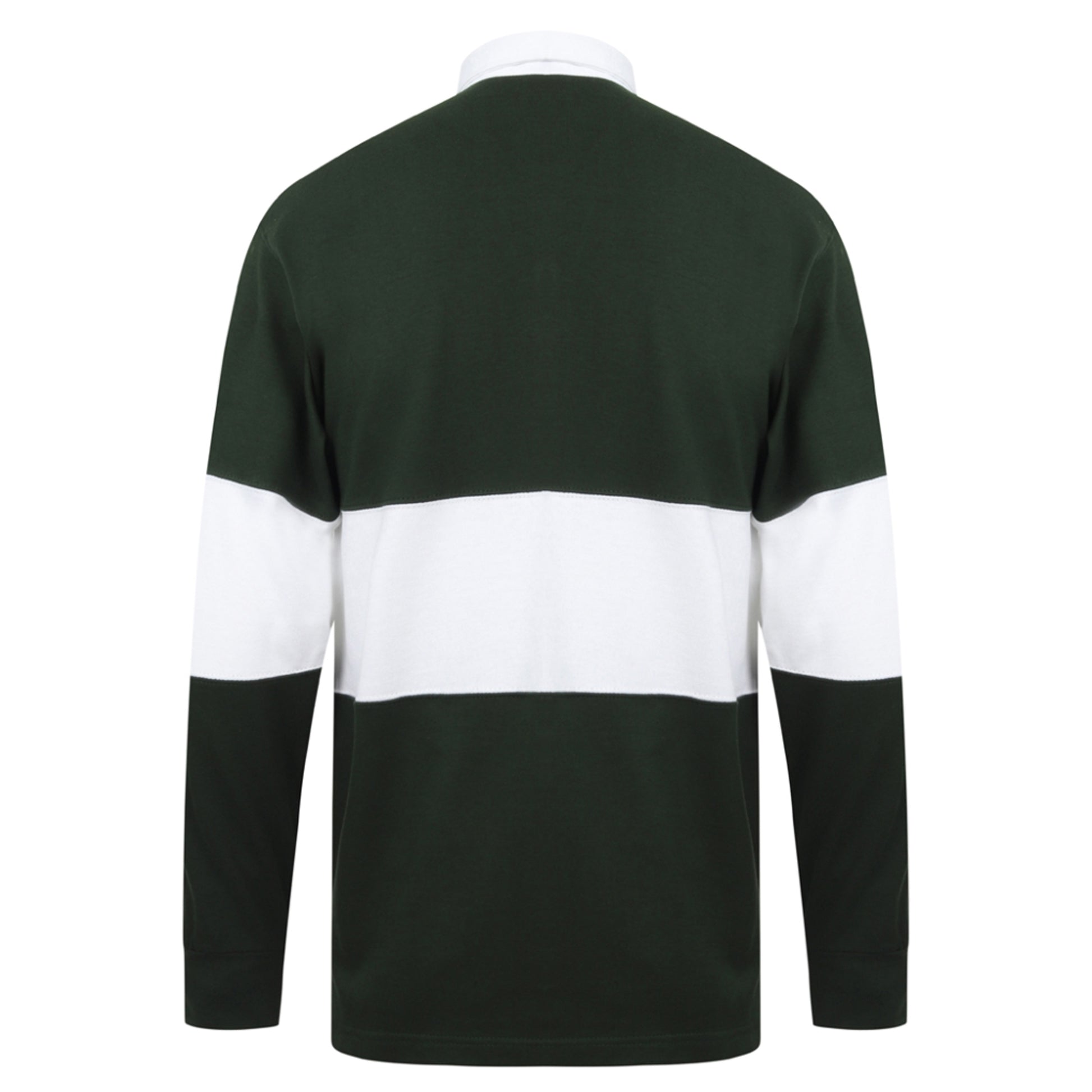 Bottle Green-White - Back - Front Row Adults Unisex Panelled Tag Free Rugby Shirt