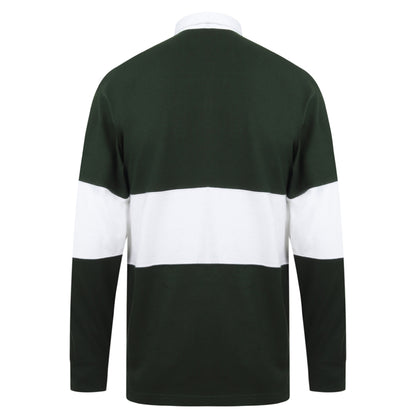 Bottle Green-White - Back - Front Row Adults Unisex Panelled Tag Free Rugby Shirt