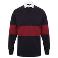 Navy-Burgundy - Front - Front Row Adults Unisex Panelled Tag Free Rugby Shirt