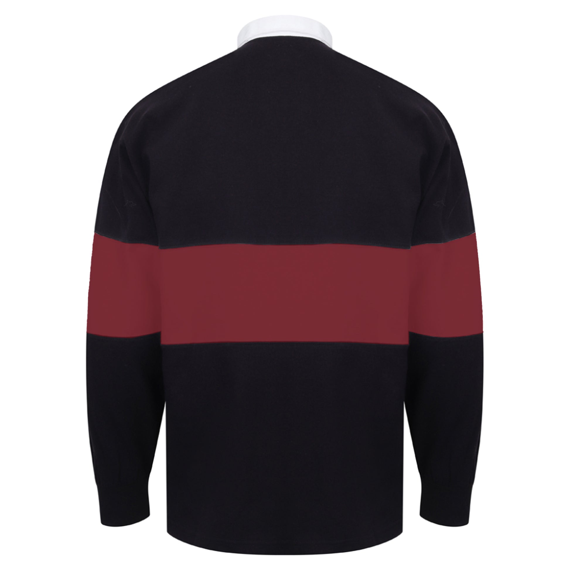 Navy-Burgundy - Back - Front Row Adults Unisex Panelled Tag Free Rugby Shirt