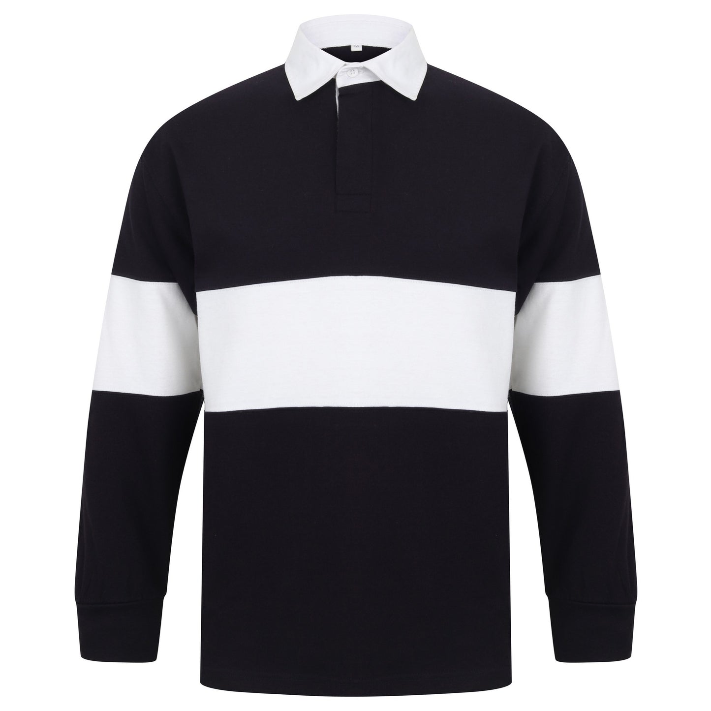 Navy-White - Front - Front Row Adults Unisex Panelled Tag Free Rugby Shirt