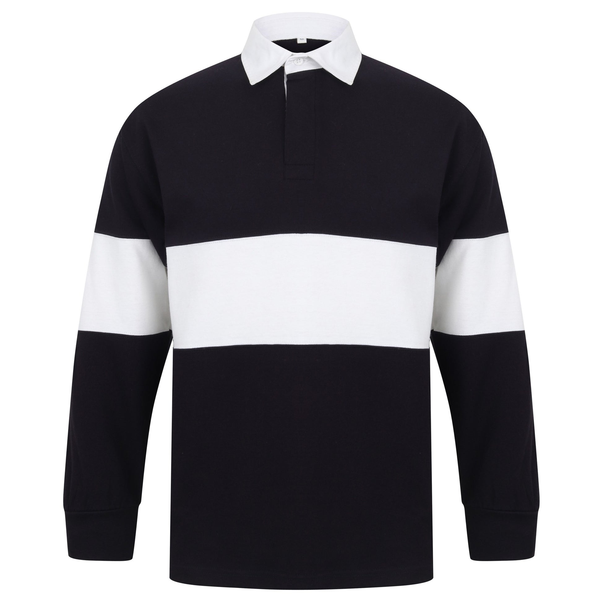Navy-White - Front - Front Row Adults Unisex Panelled Tag Free Rugby Shirt