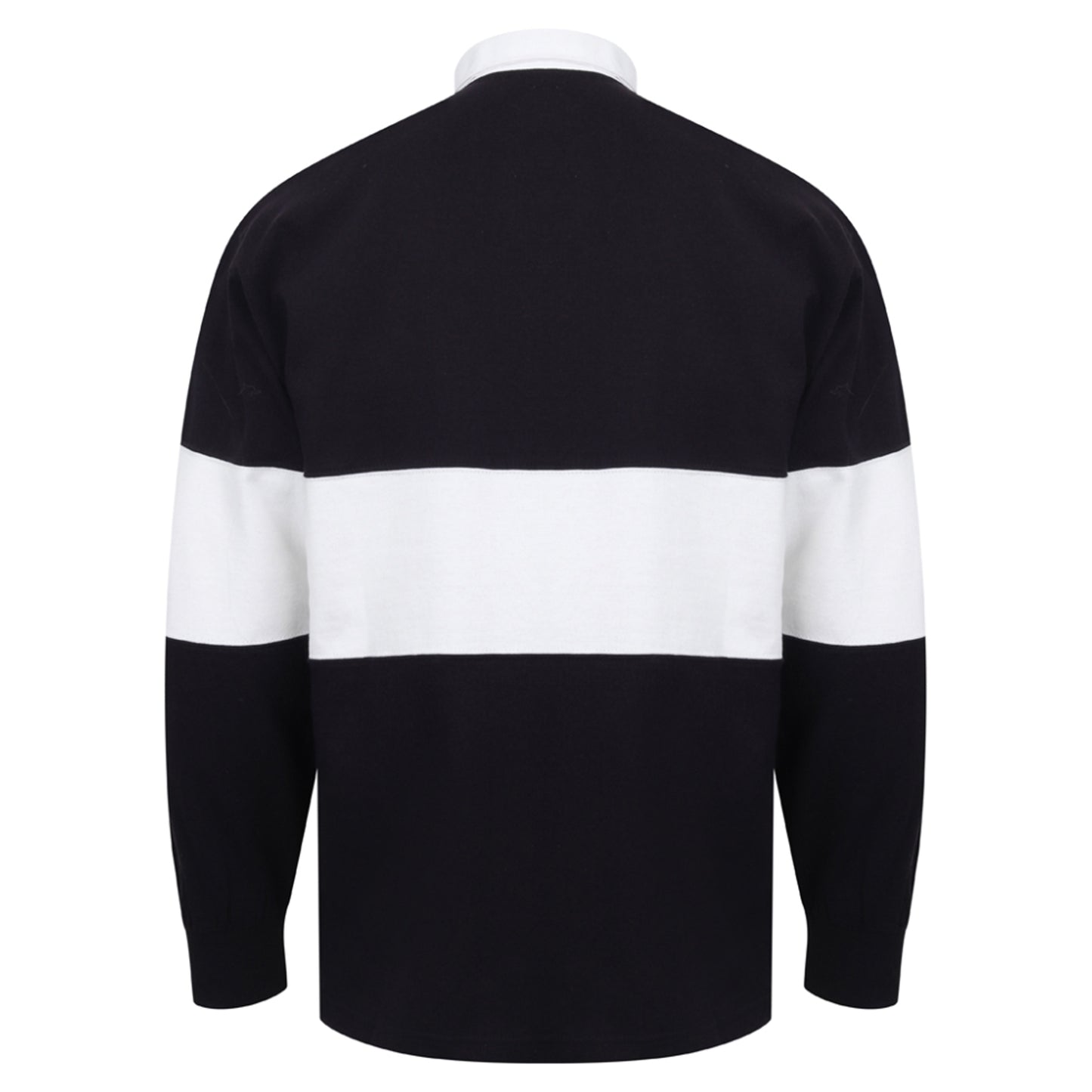 Navy-White - Back - Front Row Adults Unisex Panelled Tag Free Rugby Shirt