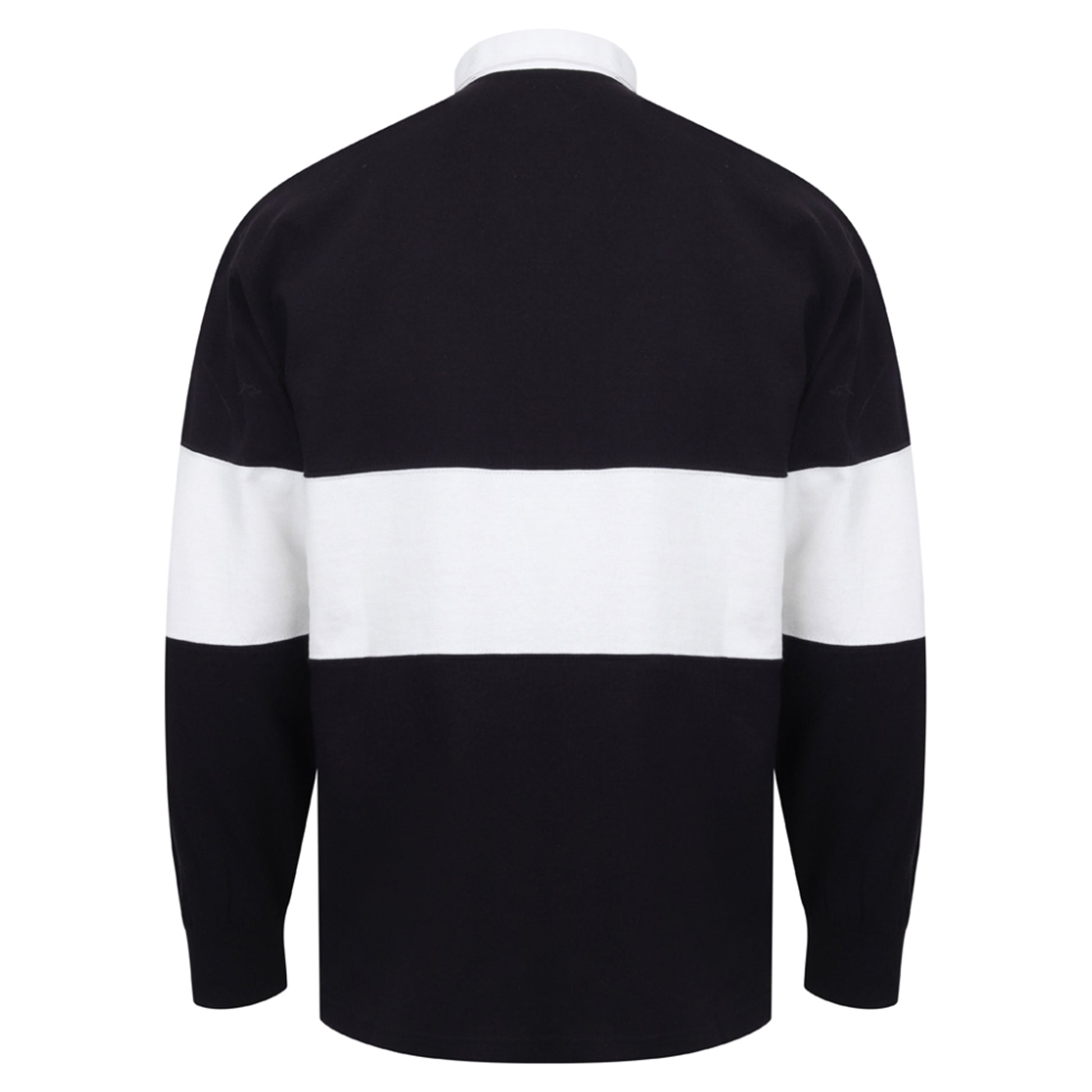 Navy-White - Back - Front Row Adults Unisex Panelled Tag Free Rugby Shirt