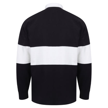 Navy-White - Back - Front Row Adults Unisex Panelled Tag Free Rugby Shirt