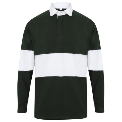 Bottle Green-White - Front - Front Row Adults Unisex Panelled Tag Free Rugby Shirt