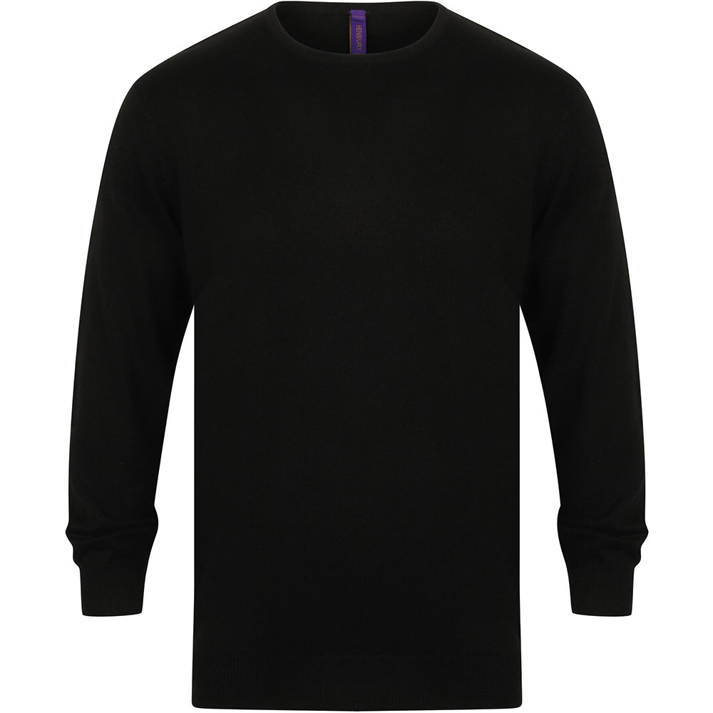 Black - Front - Henbury Mens Crew Neck 12 Gauge Fine Knit Jumper - Sweatshirt