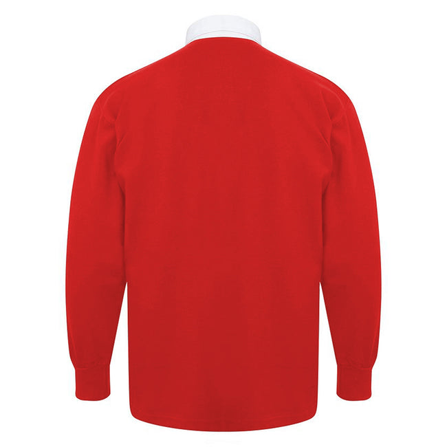 Red - Back - Front Row Kids Unisex Long Sleeve Plain Rugby Sports Polo Shirt (Pack of 2)