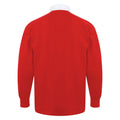 Red - Back - Front Row Kids Unisex Long Sleeve Plain Rugby Sports Polo Shirt (Pack of 2)