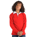 Red - Side - Front Row Kids Unisex Long Sleeve Plain Rugby Sports Polo Shirt (Pack of 2)