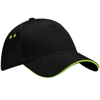Black-Lime Green - Front - Beechfield Unisex Ultimate 5 Panel Contrast Baseball Cap With Sandwich Peak - Headwear (Pack of 2)