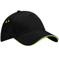 Black-Lime Green - Front - Beechfield Unisex Ultimate 5 Panel Contrast Baseball Cap With Sandwich Peak - Headwear (Pack of 2)