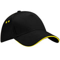 Black-Yellow - Front - Beechfield Unisex Ultimate 5 Panel Contrast Baseball Cap With Sandwich Peak - Headwear (Pack of 2)