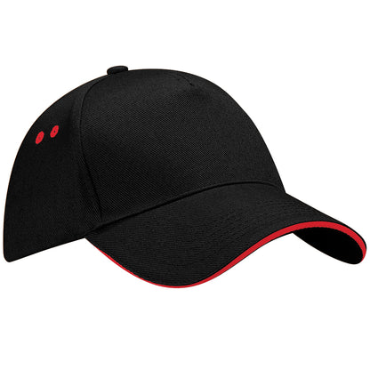 Black-Classic Red - Front - Beechfield Unisex Ultimate 5 Panel Contrast Baseball Cap With Sandwich Peak - Headwear (Pack of 2)