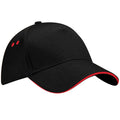 Black-Classic Red - Front - Beechfield Unisex Ultimate 5 Panel Contrast Baseball Cap With Sandwich Peak - Headwear (Pack of 2)