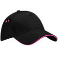 Black-Fuchsia - Front - Beechfield Unisex Ultimate 5 Panel Contrast Baseball Cap With Sandwich Peak - Headwear (Pack of 2)