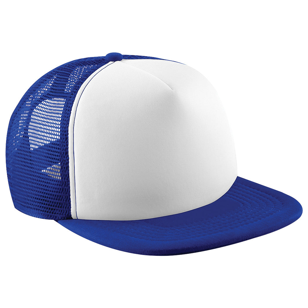 Bright Royal-White - Front - Beechfield Vintage Plain Snap-Back Trucker Cap (Pack of 2)