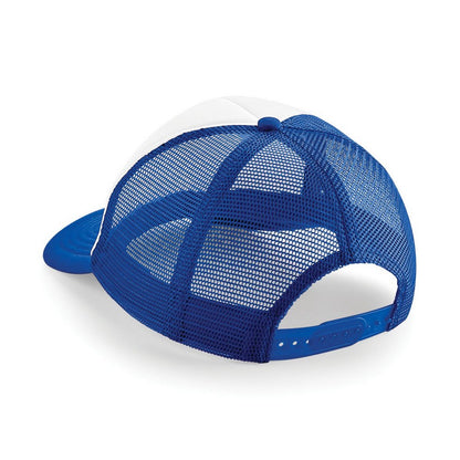 Bright Royal-White - Back - Beechfield Vintage Plain Snap-Back Trucker Cap (Pack of 2)