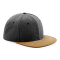 Vintage Black - Front - Beechfield Unisex Faux Suede Peak Snapback Cap (Pack of 2)