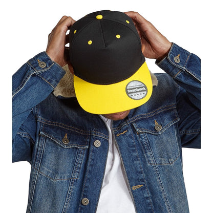 Black- Yellow - Back - Beechfield Unisex 5 Panel Contrast Snapback Cap (Pack of 2)