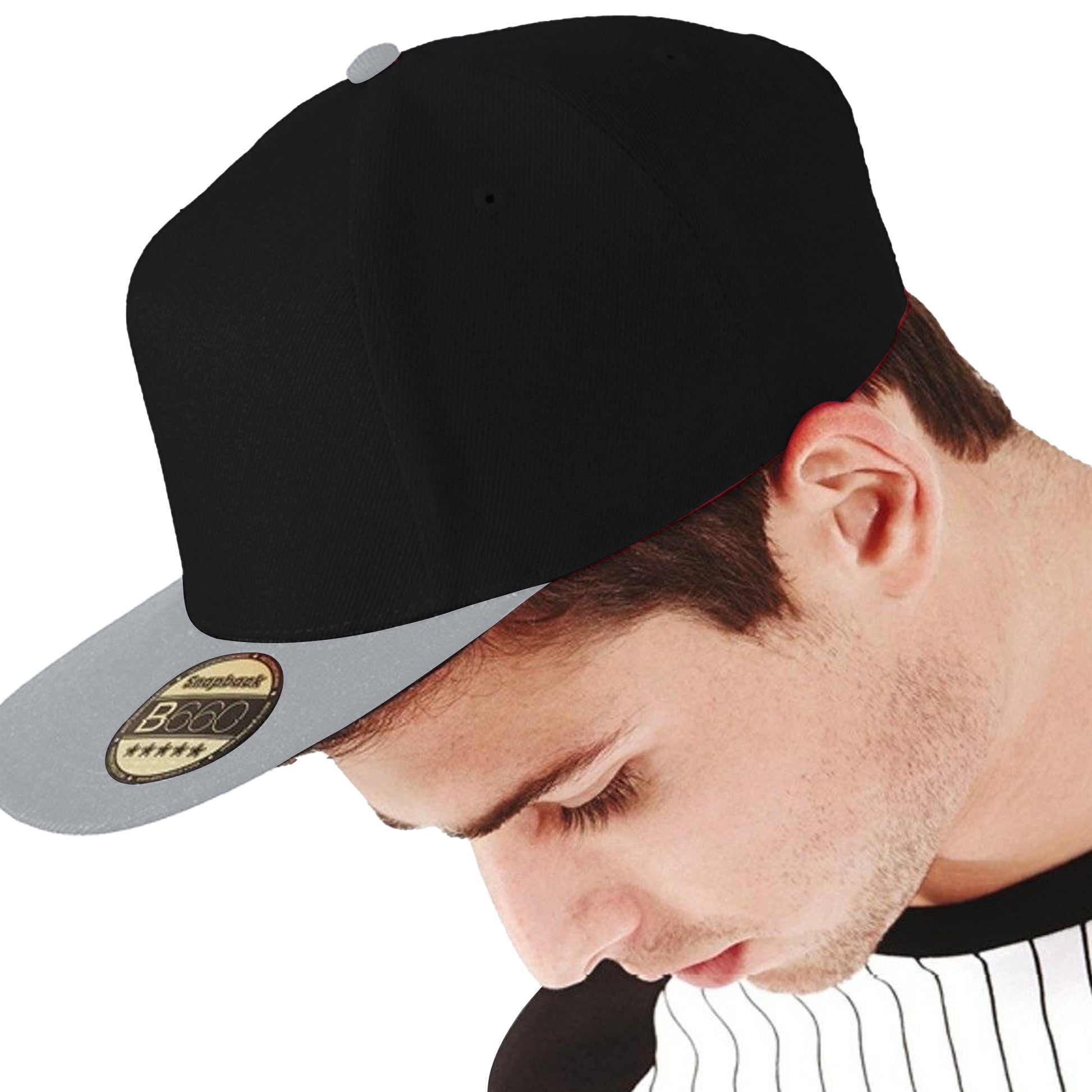 Black-Light Grey - Back - Beechfield Unisex Original Flat Peak Snapback Cap (Pack of 2)