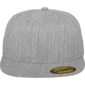 Heather Grey - Front - Yupoong Flexfit Unisex Premium 210 Fitted Flat Peak Cap (Pack of 2)