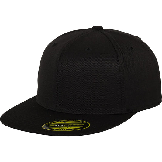 Black - Front - Yupoong Flexfit Unisex Premium 210 Fitted Flat Peak Cap (Pack of 2)