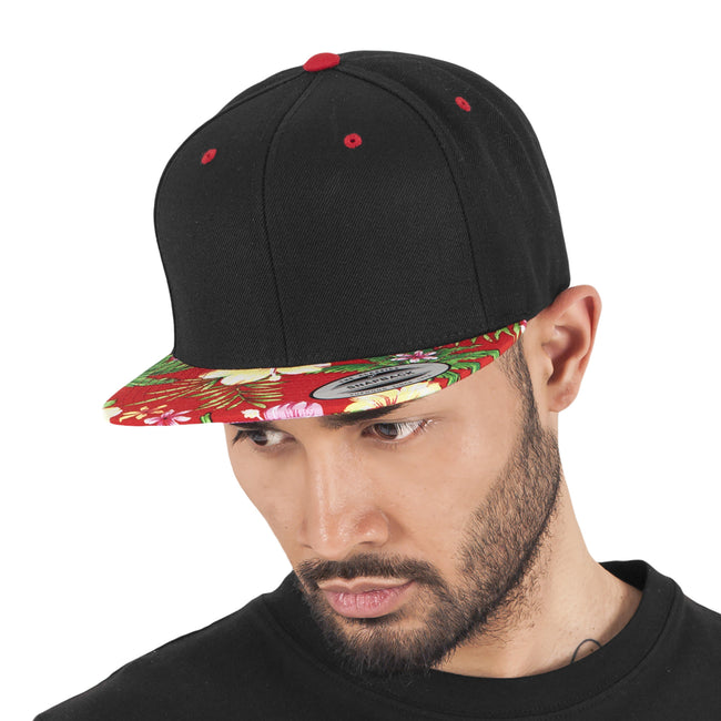 Black- Floral Red - Lifestyle - Yupoong Mens Fashion Print Premium Snapback Cap (Pack of 2)