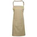 Khaki - Front - Premier Ladies-Womens Colours Bip Apron With Pocket - Workwear (Pack of 2)