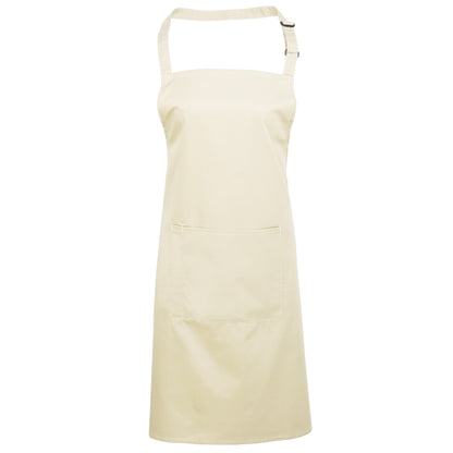 Natural - Front - Premier Ladies-Womens Colours Bip Apron With Pocket - Workwear (Pack of 2)