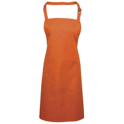 Orange - Front - Premier Ladies-Womens Colours Bip Apron With Pocket - Workwear (Pack of 2)