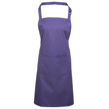 Purple - Front - Premier Ladies-Womens Colours Bip Apron With Pocket - Workwear (Pack of 2)